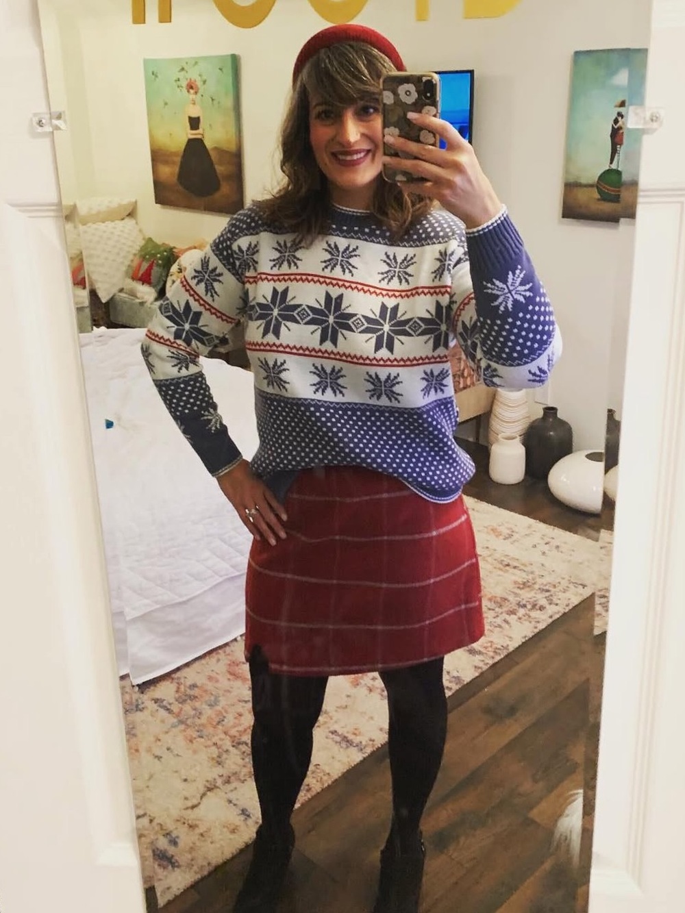 Nasty Gal Vintage Style Blue & White Nordic Snowflake Sweater Large